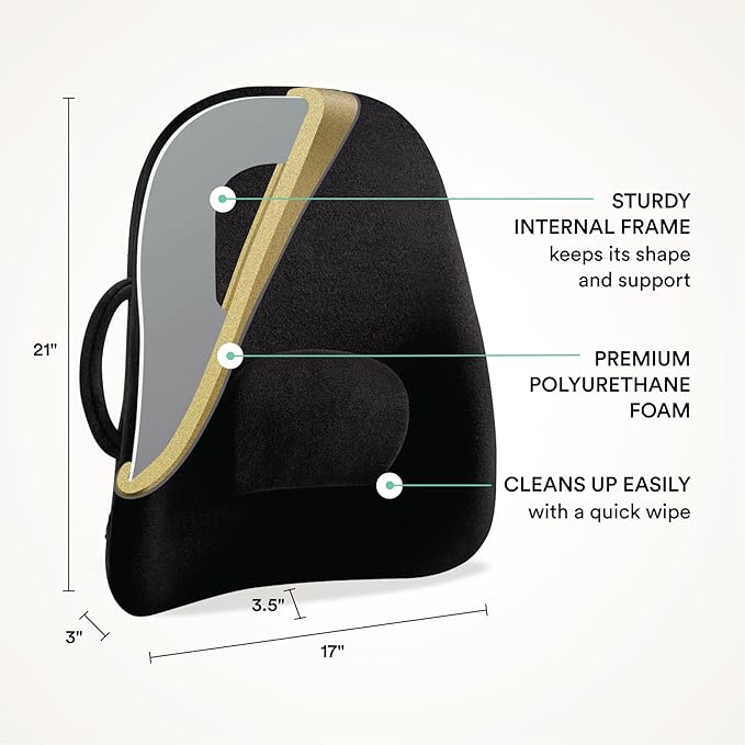 ObusForme Lowback Backrest Support – Lower Back Padded Seat Cushion and Lumbar Support Pillow, Portable Posture Support with Soft and Durable Foam