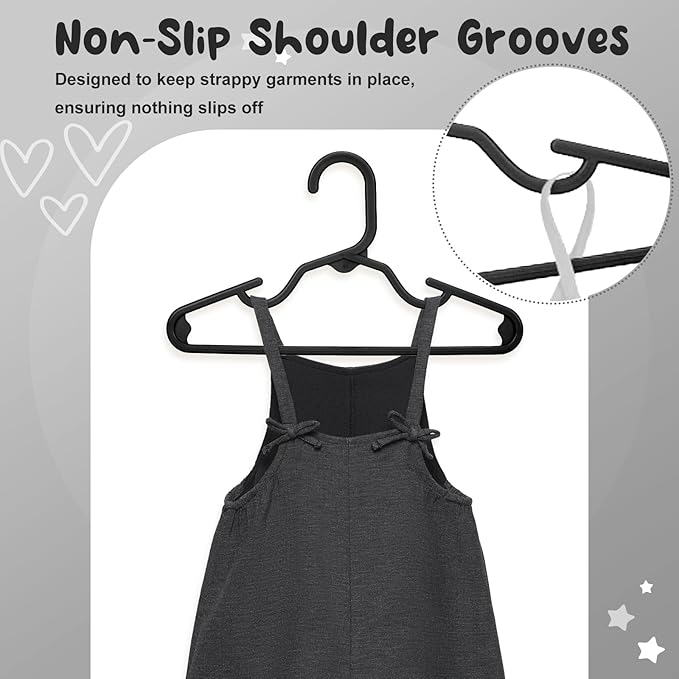 HOUSE DAY Premium Baby Hangers 60 Pack, 11 Inch Kids Plastic Hangers Black, Slim Childrens Hangers for Infant, Toddler, and Child Clothes, Durable Baby Clothes Hangers for Closet