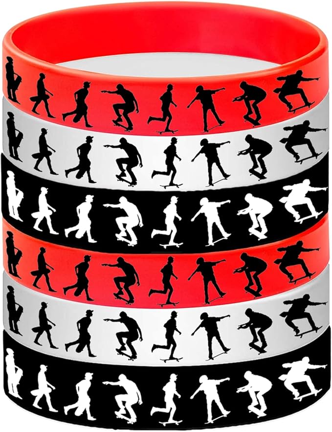 24PCS Skateboard Themed Rubber Bracelets Sport Wristbands Party Supplies Birthday Baby Shower Party Favors