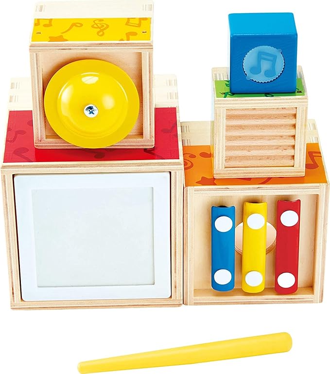 Hape Stacking Music Set | Colorful 6 Piece Musical Box Toy, Wooden Set for Kids 18 months+