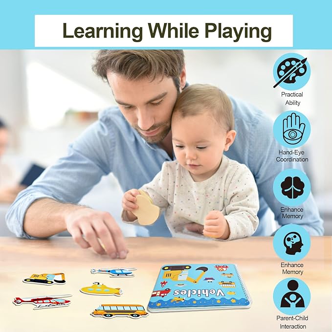 Preschool Montessori Toys for Toddlers, Vehicle Busy Book Learning Toys for Kids Toddlers Preschool Learning Activities, Autism Sensory Educational Toys for Boys & Girls Christmas Birthday Gifts
