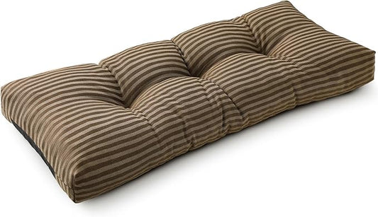 SUNROX LokGrip Non Slip Tufted Memory Foam Bench Cushion, FadeShield Water Resistant Durable Thicken Outdoor/Indoor Bench Seat Pads 48x16x4 inch, Cocoa Stripe