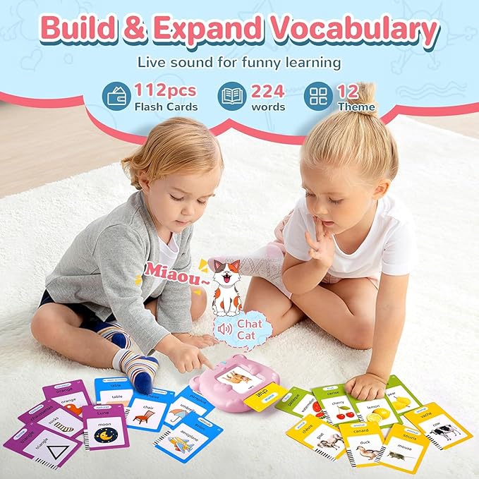 French & English Talking Flash Cards for Toddler, Learning Montessori Toys with 224 Sight Words, Speech Therapy Toys, Children's Sensory Preschool Learning Educational Birthday Gifts