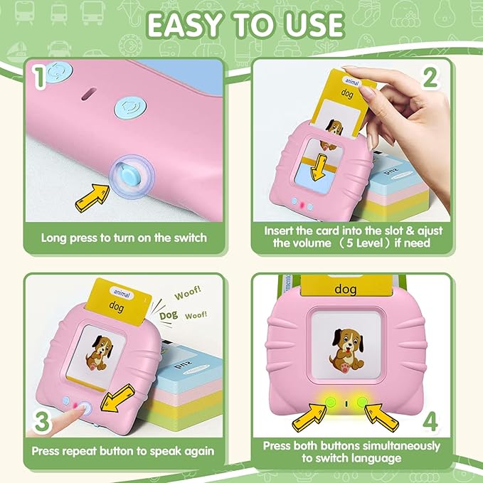 Talking Flash Cards for Toddler 510 Sight Words Early Educational Montessori Toys, Autism Sensory Toys Speech Therapy Toys for Boys Girls Gift Preschool Learning Resource (Pink_255 Cards)