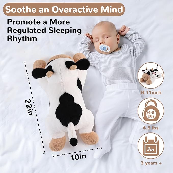 Cow Weighted Stuffed Animals - 22 Inch 4.5 Pounds Weighted Plushies Cow Stuffed Animals - Big Plush Pillow - Cute Plush Toys Gifts for Kids & Adults (22" 4.5 lbs)