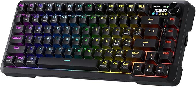 Redragon K724 PRO Wireless Gasket Gaming Keyboard w/Hype Screen & Knob, 81-Key Mechanical Keyboard, Easy-Control 1.14’’ TFT Info Display, 5-Layer Noise Dampening, Custom Linear Switch