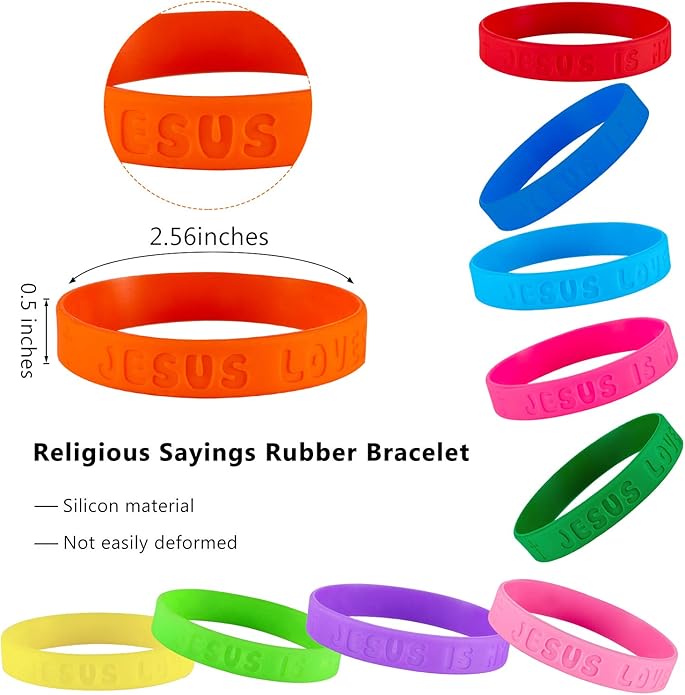 60 Pcs Jesus Loves You Silicone Bracelets Bulk Colorful Christian Religious Jesus Rubber Wristbands Bible Verse Rubber Bands Bracelet for Church Easter St. Patrick Day Party Gift Favors