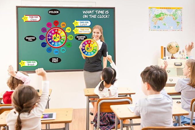 WhatSign Telling Time Bulletin Board Set Telling Time Teaching Clock for Kids 34Pcs Kids Clock Learning to Tell Time Clock Practice Cutout for Teacher Must Have Classroom Bulletin Board Decorations