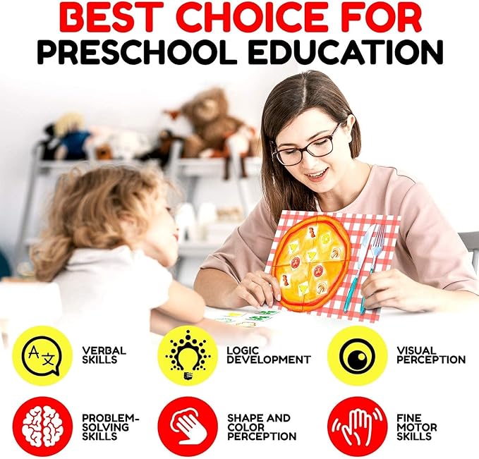 USA Sensory Pizza Book Toys for Autistic Children, Toddler Speech Therapy Toys for Fine Motor Skills, Autistic Toys for Boys and Girls, Montessori Toys for Toddlers (Speech Therapy Yellow)