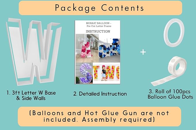 3FT Tall Mosaic Balloon Frame Letters Big Marquee Light Up Letters DIY Kit for Birthday Party Wedding Backdrop Decor Letter W Pre-Cut Foam Board