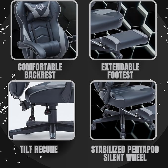 Gaming Chair High Back Ergonomic Racing Computer Desk with Comfortable Lumbar Support and Headrest Girl Gamer Height Adjustable