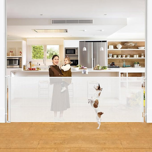 42" Tall X 100" Extra Wide Retractable Baby Gates for Large Openings Extra Tall Dog Gates for Doorway Tall Retractable Pet Gate Tall Mesh Gates for Kids Long Dog Gate for Indoor/Outdoor, White