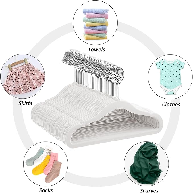Kids Velvet Hangers 30 Pack, 11 Inch Size Non-Slip Baby Hangers, Space-Saving Nursery Hangers, Perfect Infant/Toddler Clothes Hangers for Daily Use(White)