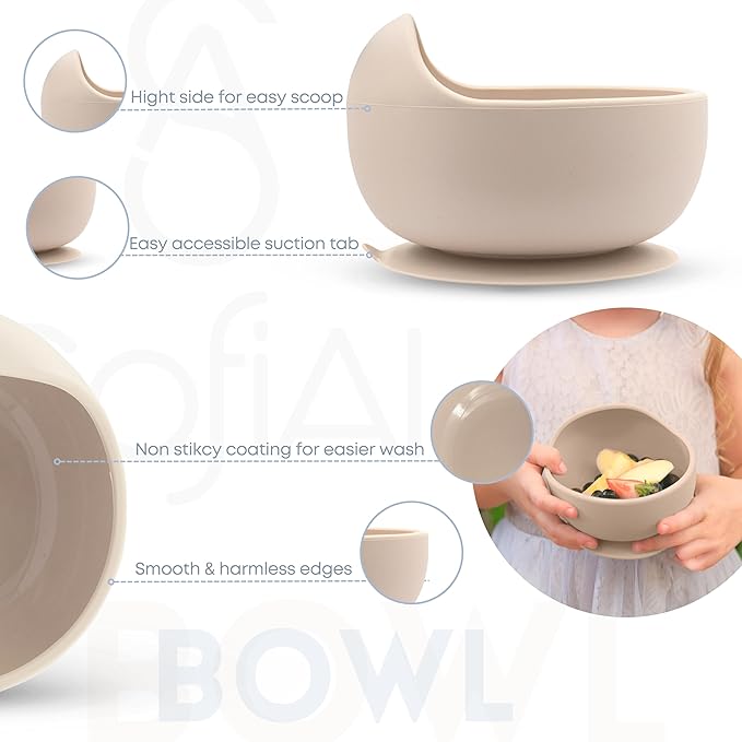 All In One Silicone Baby Feeding Set By SofiAl - Safe for 6-12 Months - Non-Toxic Baby Led Weaning Supplies - Toddler Self Feeding Utensils - BPA-Free - Mess Free Baby Feeding Essentials