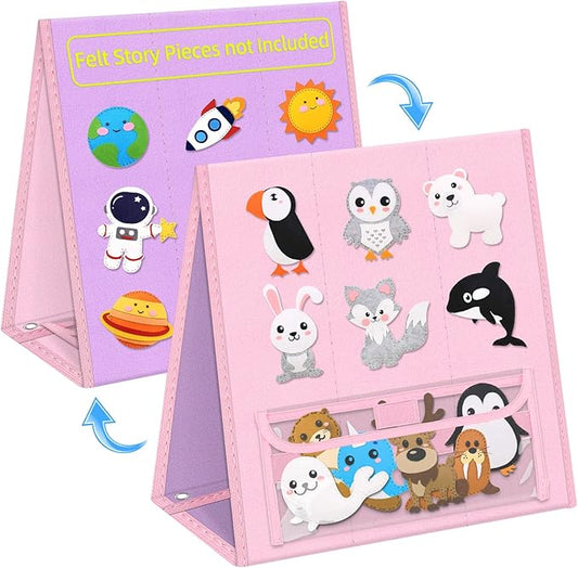 Foldable Felt Board for Toddlers Double Sided Felt Story Board Flannel Board Stories for Preschool Early Learning Interactive Storytelling Interactive Play Wall Hanging Gift for Toddlers Kid(Pink)