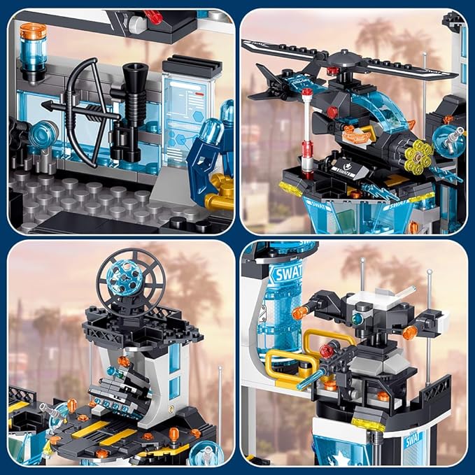 MindBox City Police Station Building Set with Police Car & Helicopter,1430pcs Building Block Toy Gift for Boys 8-12