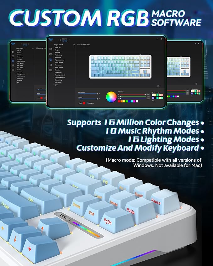Aula F87 Pro Gaming Keyboard, Tri-Mode BT5.0/2.4GHz/USB-C Hot-Swappable RGB Wireless Mechanical Keyboard, Gasket Mount, 8000mAh, for Windows/Mac Gamer & Typists（LEOBOG Gray Wood Switch V4）