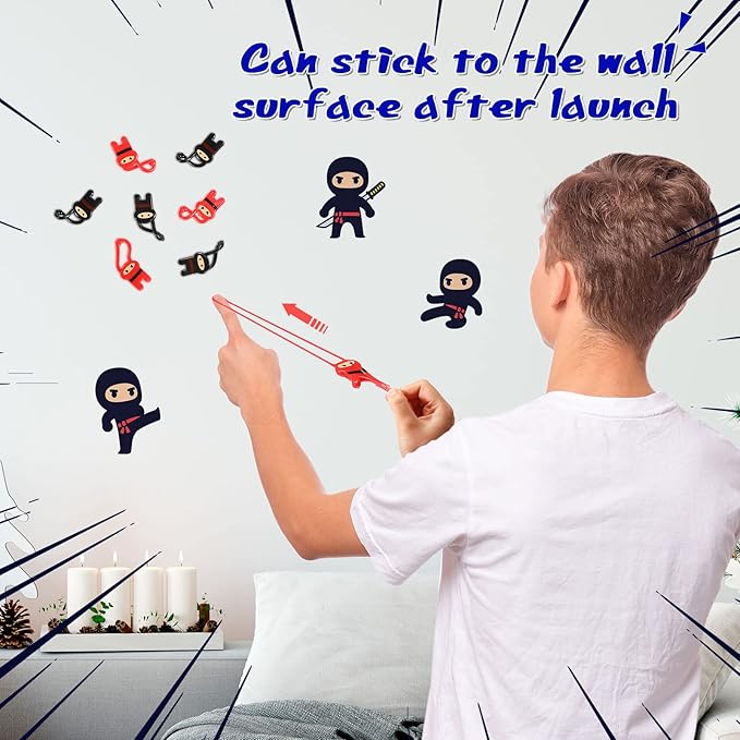 48 Pcs Stretchy Flying Ninjas Stretchable Funny Finger Ninja Slingshot Toys Elastic Stretchy Flying Slingshot Ninja Toys Ninja Party Favors Supplies