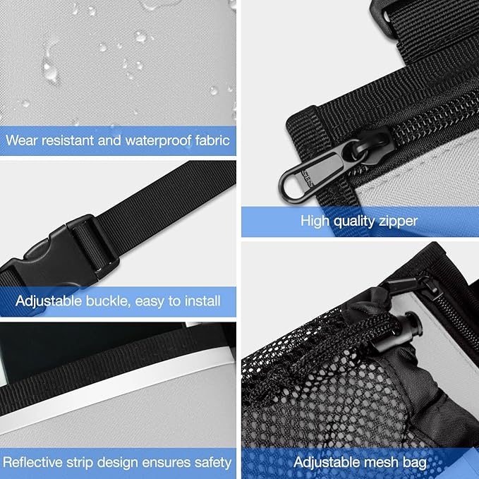 Wheelchair Bag, Walker Bag, Armrest Organizer Pouch with Cup Holder Attachment and Reflective Strip, Accessories for Most Wheelchairs, Walkers, Rollators (Grey)