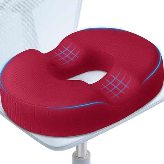 BlissTrends Donut Pillow Seat Cushion, Donut Chair Cushions for Postpartum Pregnancy & Hemorrhoids, Tailbone Pain Relief Cushion, Memory Foam Lifting Cushions for Office & Home Chairs (Red, XX-Large)