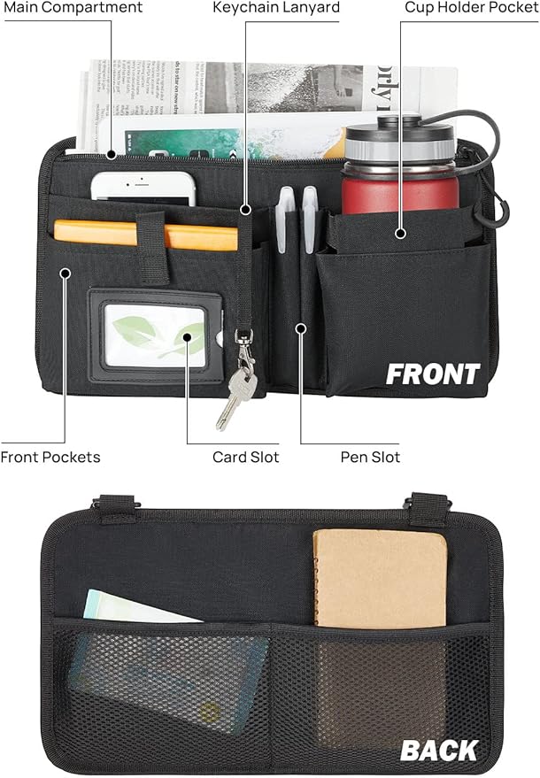 JOYTUTUS Wheelchair Side Bag, Upgraded Walker Pouch Bag with Cup Holder, Wheelchair Armrest Accessories for Walker, Rollator, Electric Scooter Wheelchairs, Ideal Gift for Seniors, Black