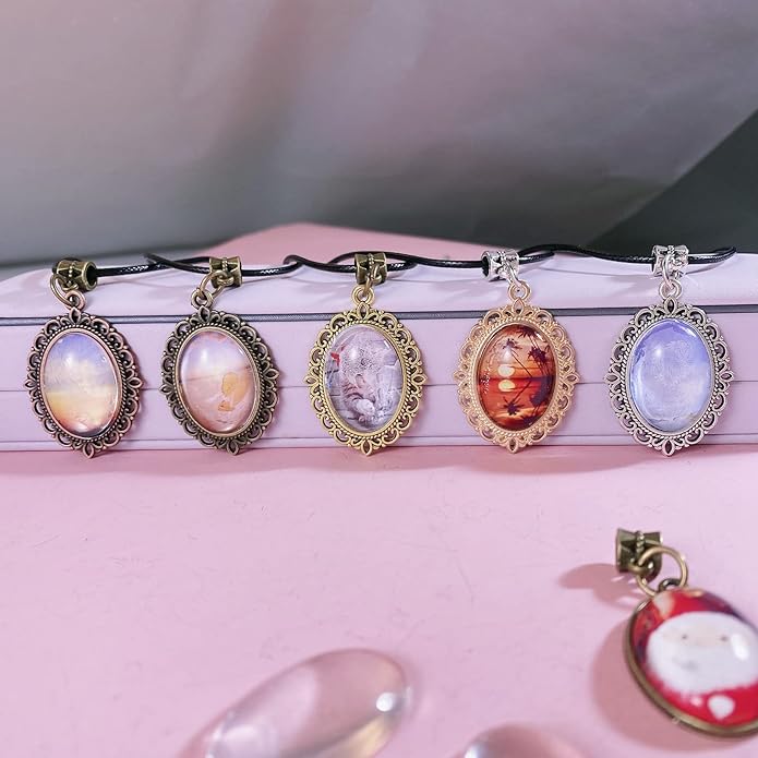 Bezel Pendant Trays Gold and Sliver, Rhinestone Bezel Pendants Trays for DIY Jewelry Craft Making, Picture Necklace Pendant Trays with Clear Glass Cabochons and Chains