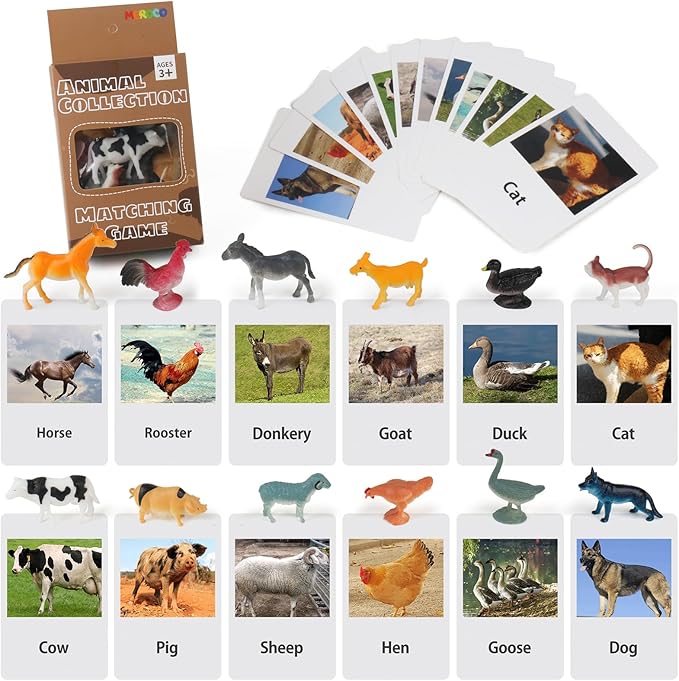 MEROCO Montessori Animal Match Cards - Miniature Poultry Animals with Matching Cards - 2 Part Cards. Montessori Learning Toy, Language Materials TZX106