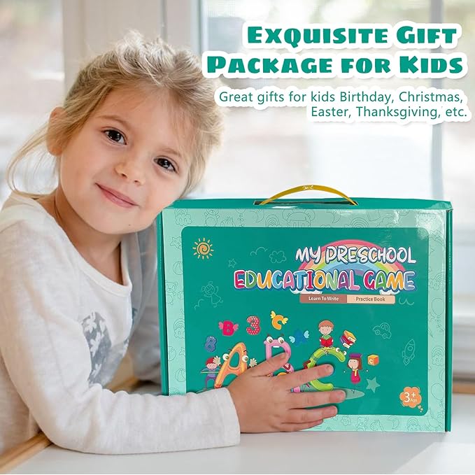 Handwriting Practice Book for Kids, Preschool Learning Activity Busy Book for Toddler 3 4 5 Year Olds, 40 Pages Autism Educational Montessori Toys, Tracking Letters Learn Number Shapes Animal Workbook