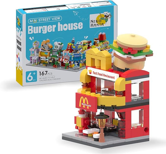 Building Brick Sets City Building Block Set, Burger House Compatible with Lego Bricks, MOC Creative Building Set for Girls 6-12, Gift Idea for Kids Adults (167PCS)