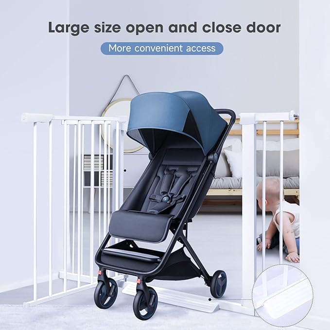 Adjustable Baby Gates for Doorways, No Drill Baby Gate, Auto Close Safty Gates, Extra Tall and Wide Child Gate, Tall White Pet Gate, Metal Baby Gate Dog Gate, Pressure Mount