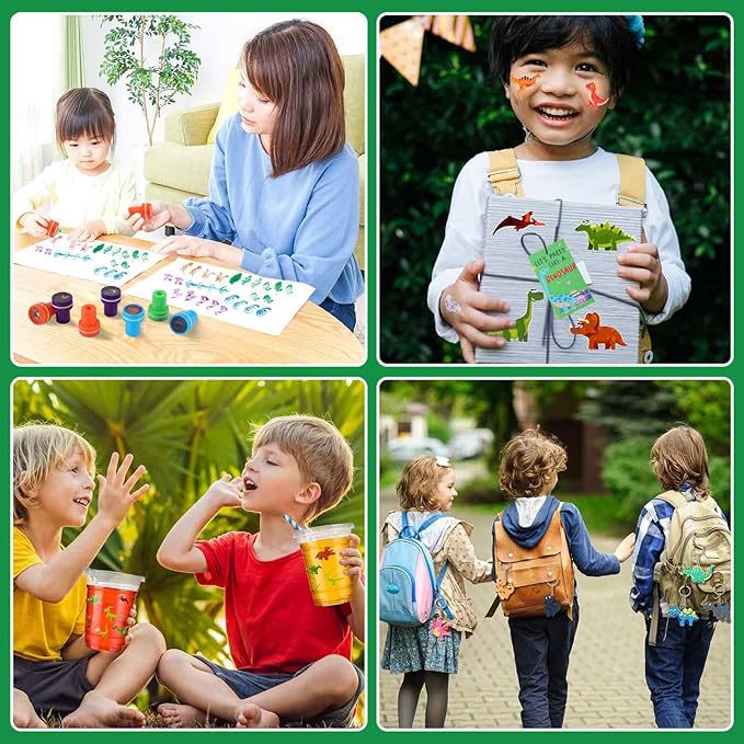 Colarr 161 Pcs Dinosaur Party Favor Dinosaur School Stationery Set Includes Gift Cup Notebook Pencil Sharpener Eraser Keychain Stamp Slap Bracelet Sticker Card For Dinosaur Birthday Supply