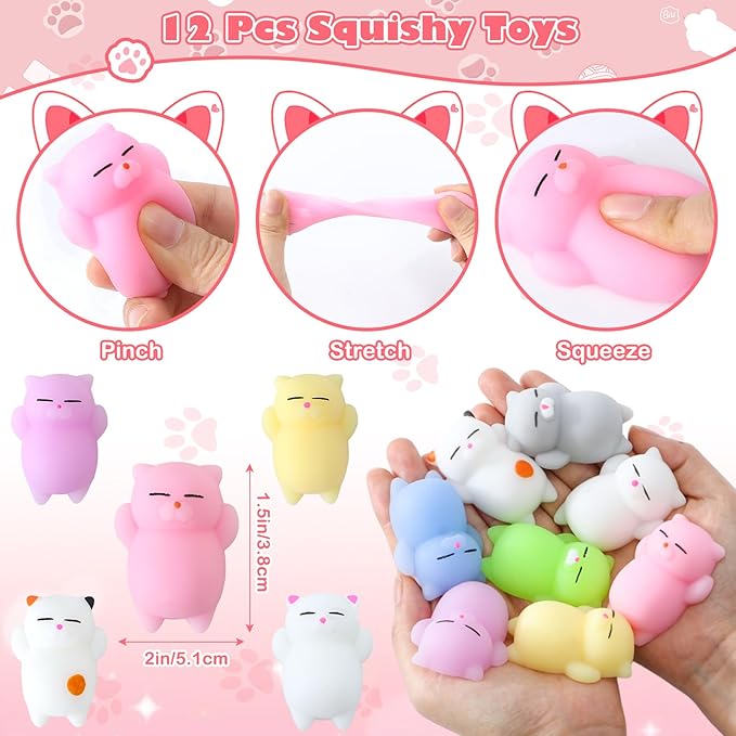 Cat Party Favors Birthday Supplies for Girls Sequin Headband Squishy Toy Keychain Tattoo Sticker Stamper Slap Bracelet Cat Sticker Goodie Bag Stuffer Kids Cat Birthday Party Supplies Decorations