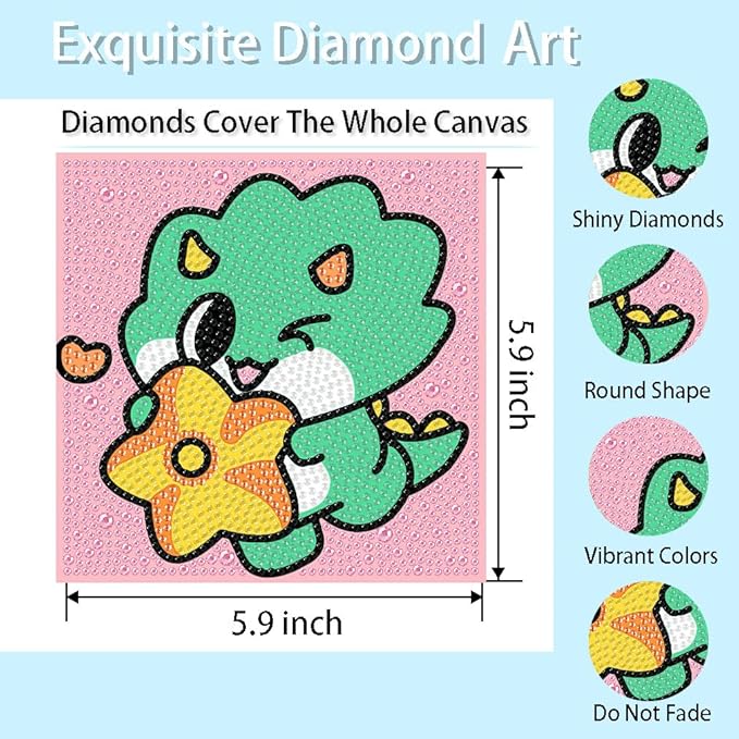 4 Pack 5D Cartoon Animals Diamond Art Kits for Kids, Cute Tiger DIY Diamond Painting Kit for Kids Beginners,Full Round Drill Big Gem Art for Kids Age 6-12(6X6 inch)