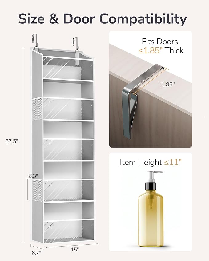 ULG Clear Over The Door Organizer 5-Tier Hanging Storage with 4 Side Pockets,Back of Door Organizer for Pantry, Bathroom, Nursery, Light Grey