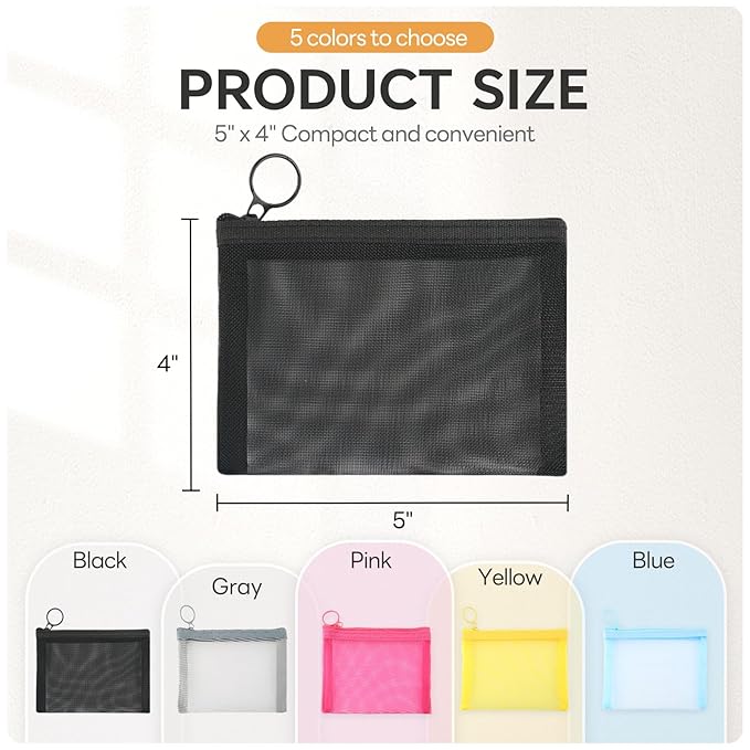 EASYFUN Small Zipper Pouch,5 Pieces Mini Mesh Pouch Coin Purse Cosmetic Case,Small Item Organizer,5 x 4 Inch,Assorted Colors