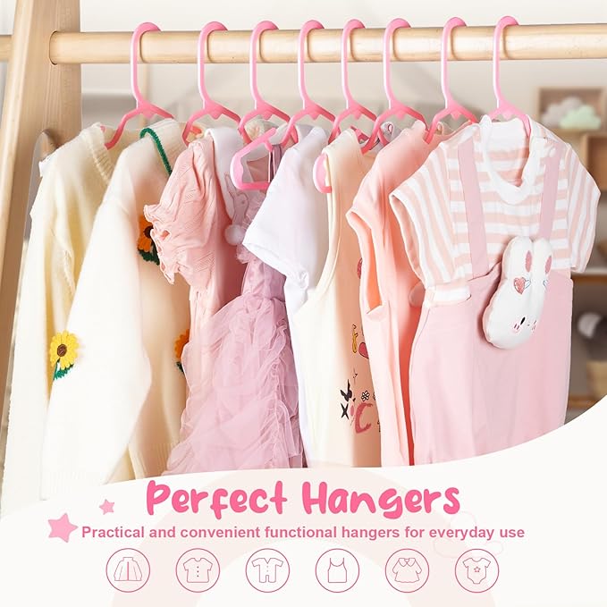 HOUSE DAY Premium Baby Hangers 60 Pack, 11 Inch Kids Plastic Hangers Pink, Slim Childrens Hangers for Infant, Toddler, and Child Clothes, Durable Baby Clothes Hangers for Closet
