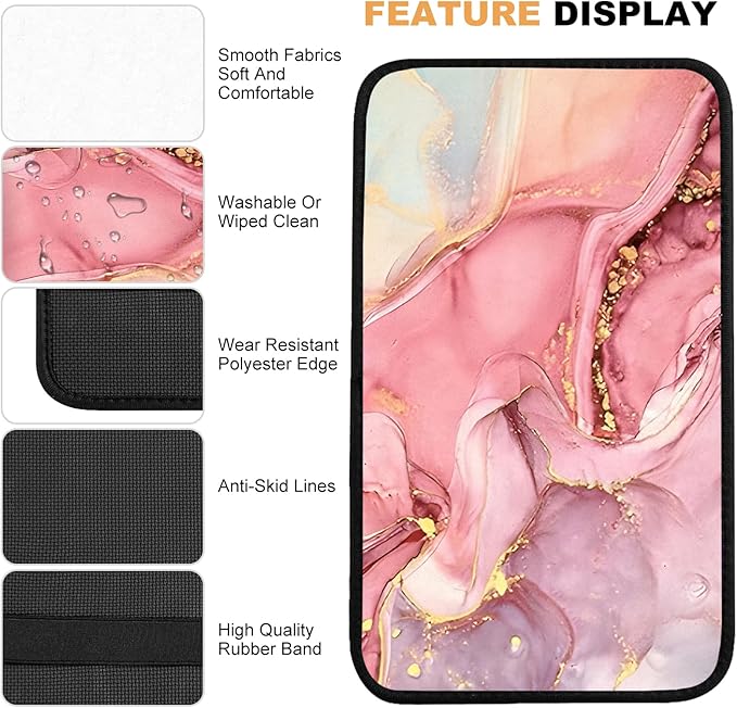 Adastrah Car Armrest Box Pad,Pink Marble Car Armrest Pad Car Armrest Cover Protector for Most Vehicle, SUV, Truck, Car
