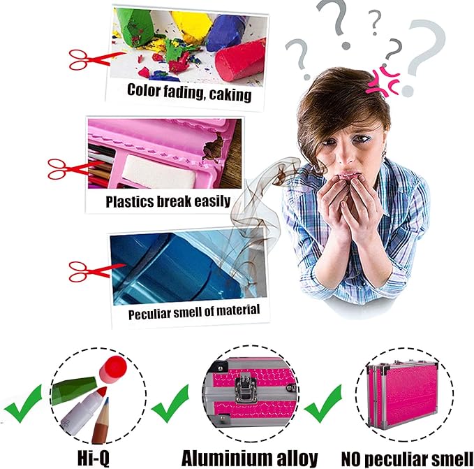 KINSPORY Art Supplies, 139 Pack Painting Drawing Art Kit with 2 Sketch Pads, Double Layers Art Set Crafts, Colored Pencils, Oil Pastels, Watercolor Paints, Aluminum Gift Case for Artists Kids (Pink)