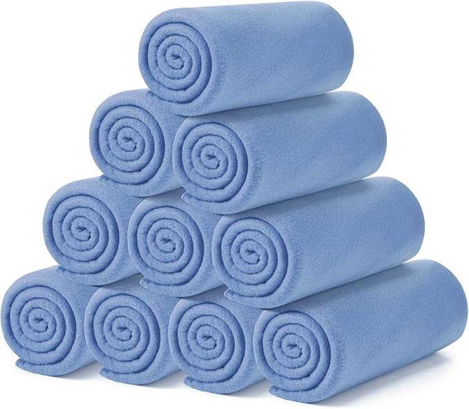 Buryeah 10 Pcs Fleece Blanket Bulk Soft Warm Blankets Cozy Fleece Lightweight Throw Blankets Plush Pet Throw Blanket for Home Bed Sofa Office Wedding Gifts Travel(50" X 60",Hyacinth Blue)