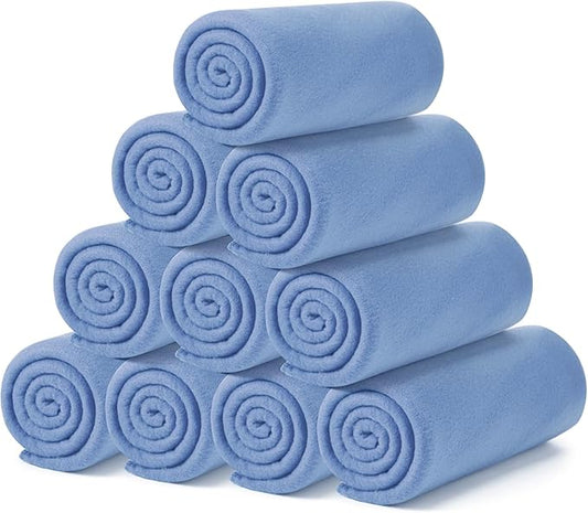 Buryeah 10 Pcs Fleece Blanket Bulk Soft Warm Blankets Cozy Fleece Lightweight Throw Blankets Plush Pet Throw Blanket for Home Bed Sofa Office Wedding Gifts Travel(50" X 60",Hyacinth Blue)