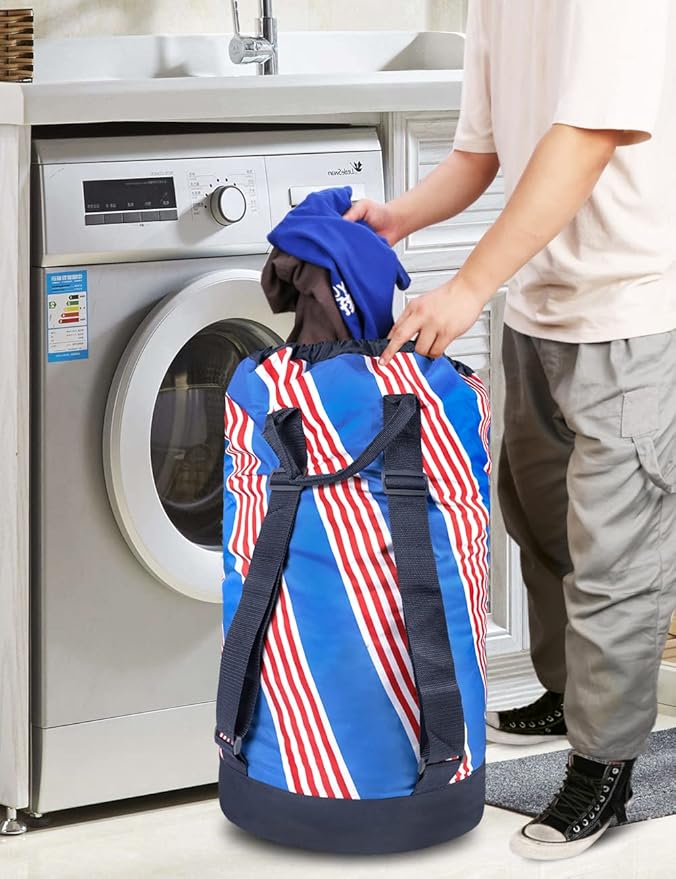 Dalykate Backpack Laundry Bag with Shoulder Straps and Mesh Pocket Durable Nylon Clothes Hamper Bag with Drawstring Closure for College, Travel, Laundromat, Apartment