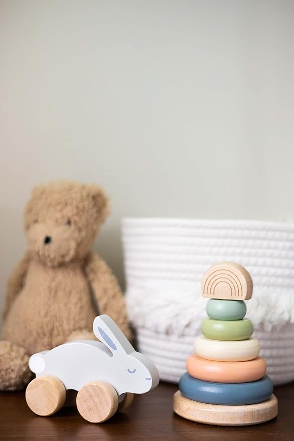 Pearhead Wooden Toy Bunny, Push and Pull Montessori Baby and Toddler Toy, Baby Girl or Baby Boy Nursery Accessory