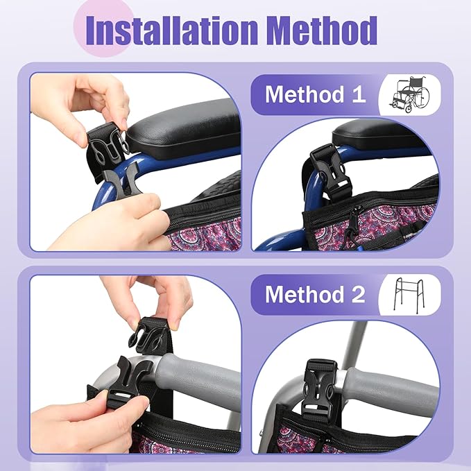 Wheelchair Side Bag, Wheelchair Armrest Pouch Accessories with Cup Holder, Storage Bag for Walker, Rollator, Electric Scooter Wheelchairs, Ideal Gift for Mother's Day & Father's Day, Red