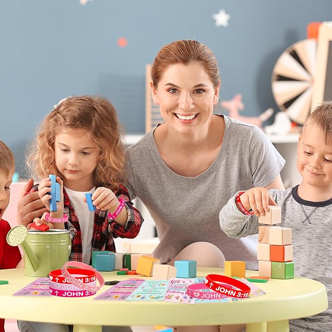 John 3:16 Cards with Bracelets Bible Valentine's Cards Silicone Bracelets for Classroom Party Favors Exchange 25 Packs