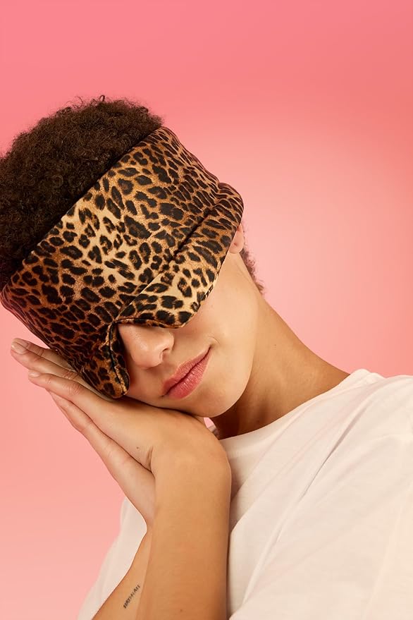 Glow People Silk Sleep Mask – 100% Mulberry Silk Eye Mask for Sleeping, Total Blackout, Cloud-Soft and Adjustable for Beauty Sleep and Travel - Leopard