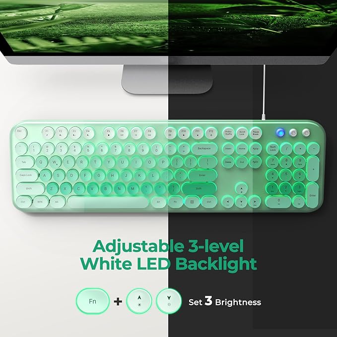 Wired Backlit Keyboard, Full Size USB Keyboard with Colorful Retro Keycaps, Numeric Keypad and Media Hotkey for Computer Desktop PC Laptop and Windows 7 8 10 11