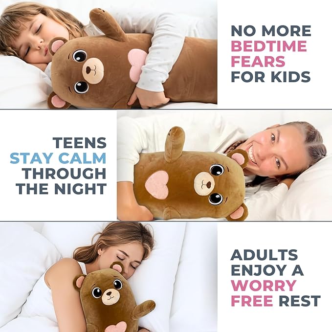 Bear Plush Body Pillow for Kids | Long Stuffed Animal Cuddle Pillow | Soft Hugging Toy | Plushie Gift for Girls & Boys | Long Plush Body Pillow for Sleep & Comfort | Small, 23 Inches