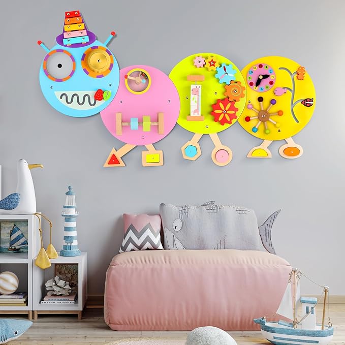 Caterpillar Activity Wall Panels for Toddler: Sensory Wall Toy 12 Activities - Wall Mounted Toy Busy Board Decor for Bedrooms Toddler Activity Center Daycares - Montessori Educational Toy for Kids