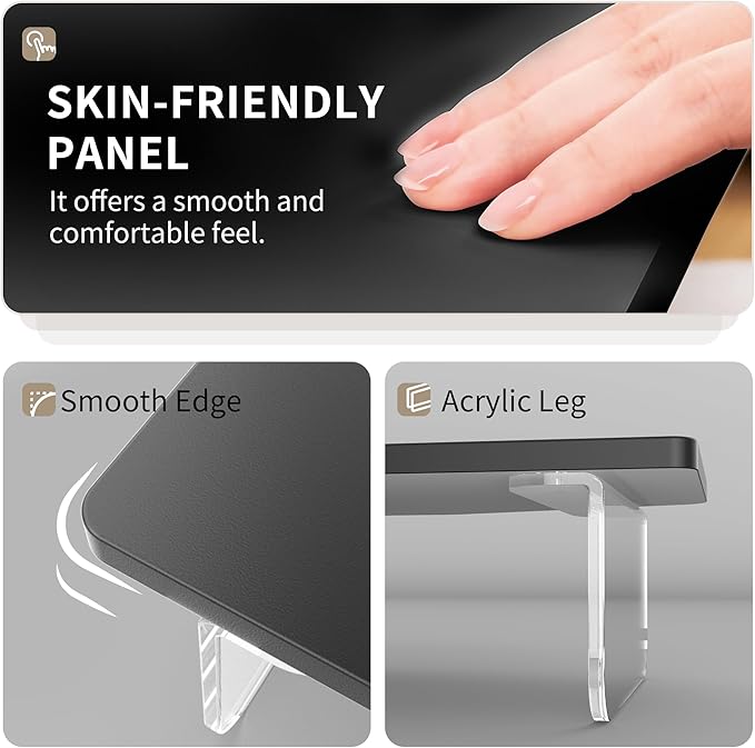 AFOOYO LED Dual Monitor Stand Riser for 2 Monitors, Office Desktop Wooden Stand Adjustable Length and Angle 3 Shelf, Extra Long Multifunctional Stand up to 44.4" for Computer, Laptop, TV, Black