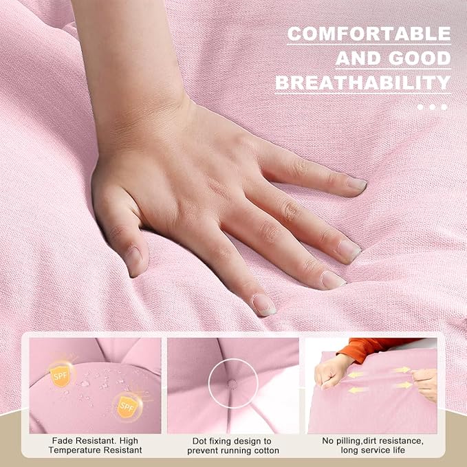 Bench Cushion 36 inches,Indoor/Outdoor Non-Slip Tufted Cushions, Premium Waterproof Linen, Soft Piano Sofa Cushions, High-Density Memory Foam(Light Pink-36x14 x 4 in)